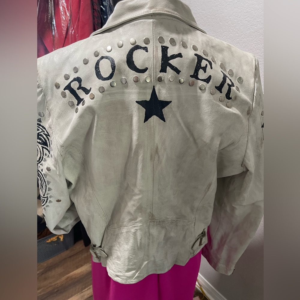 OOAK Rocker Leather Jacket Hand Painted - Picture 9 of 16
